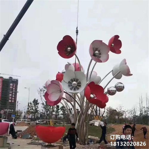 不锈钢仿真花朵雕塑 黑河白钢雕塑花朵加工厂